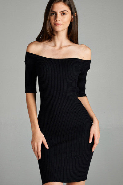 Off The Shoulder Ribbed Knit Bodycon Dress