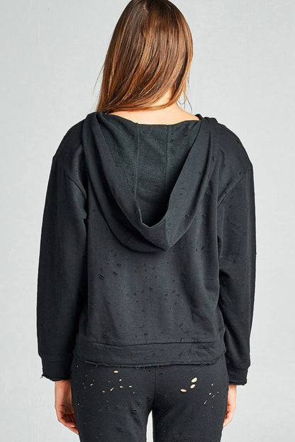 Distressed Lace Up Hoodie