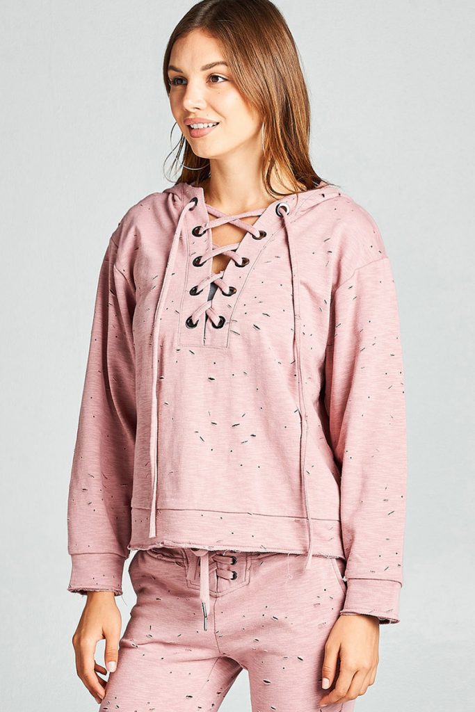 Distressed Lace Up Hoodie