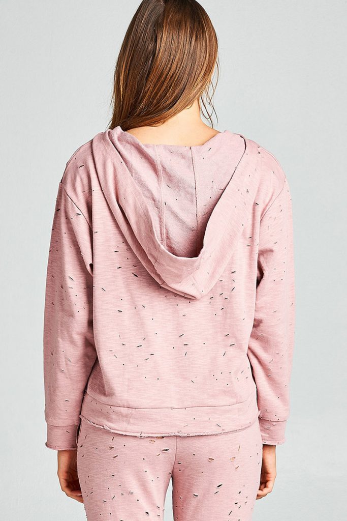 Distressed Lace Up Hoodie
