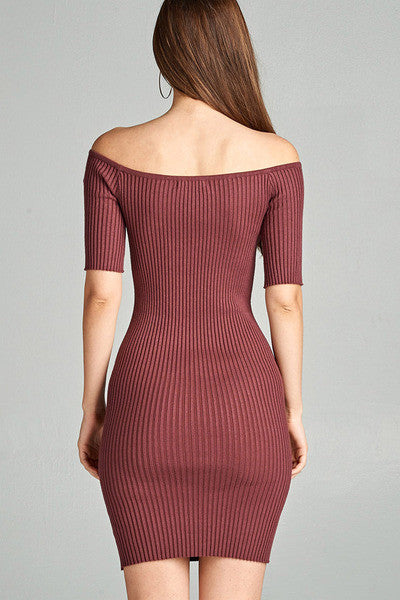 Off The Shoulder Ribbed Knit Bodycon Dress