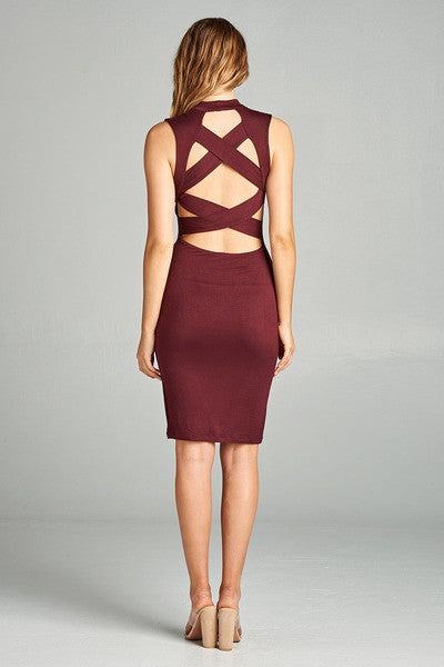 Blackashmere Cutout Back Mock Neck Dress