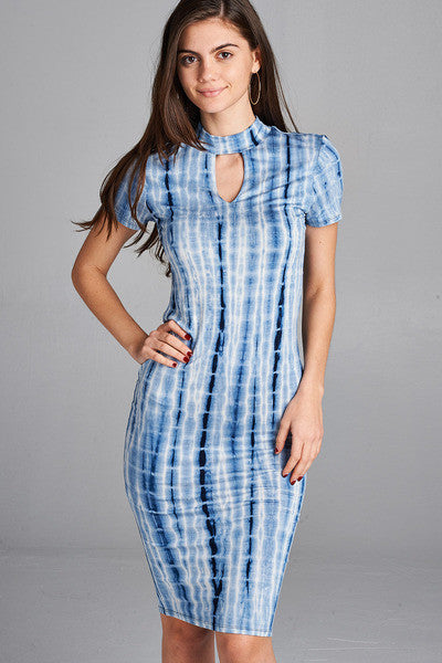 Tie Dye Mock Neck Midi Dress Blue / Large Tie Dye Mock Neck Midi Dress Blue / Large