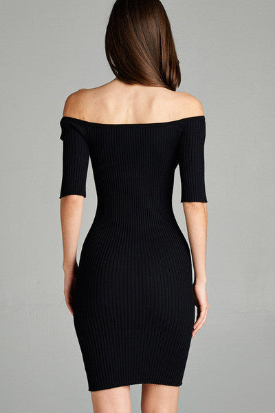 Off The Shoulder Ribbed Knit Bodycon Dress