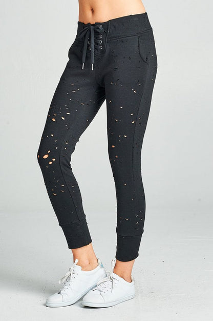 Distressed Drawstring Jogger Pants