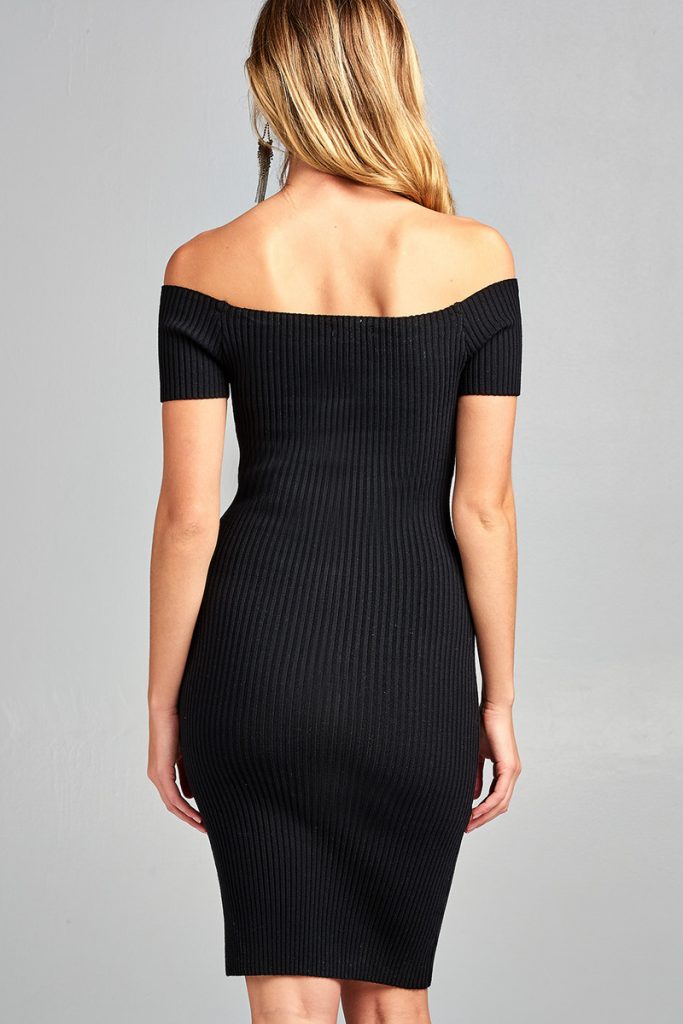 Black Ribbed Off Shoulder Dress