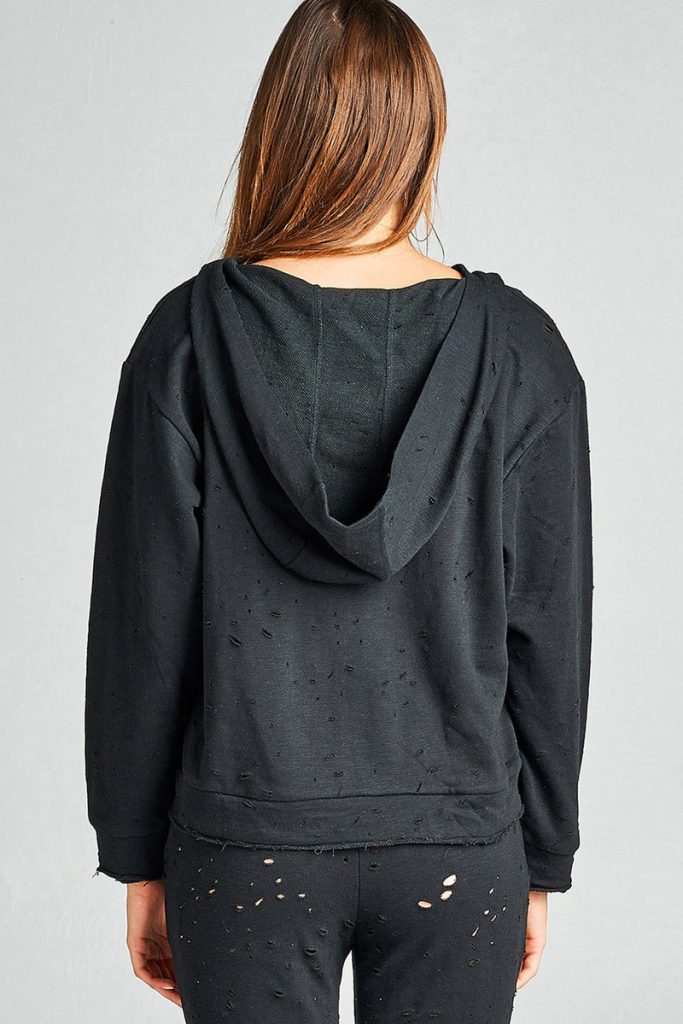 Distressed Lace Up Hoodie