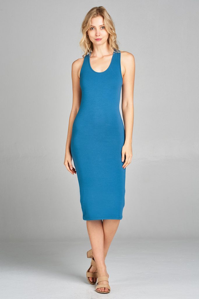 Women's Scoop Neck Racerback Sleeveless Midi Dress Cloud Blue / Medium Women's Scoop Neck Racerback Sleeveless Midi Dress Cloud Blue / Medium