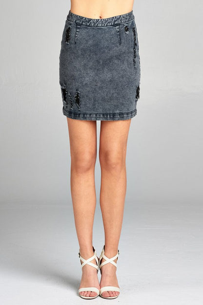 Distressed Denim Mini Skirt